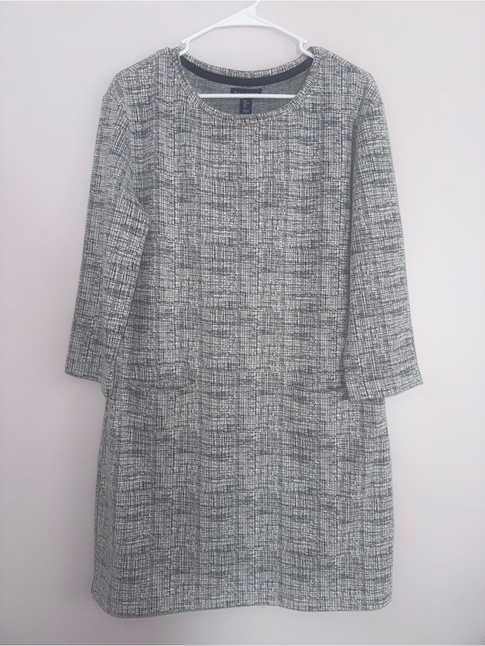 Willi Smith Gray Textured Long-Sleeve Shift Dress